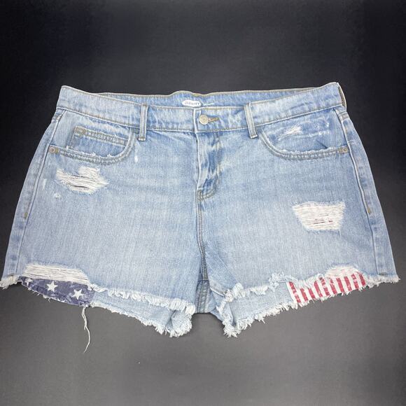Old Navy Womens 12 Boyfriend Denim Cutoff Shorts Americana USA Stars Stripes - Picture 1 of 8